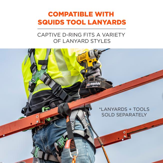 Compatible with Squids tool lanyards: captive d-rings fit a variety of lanyard styles. *Lanyards and tools sold separately.