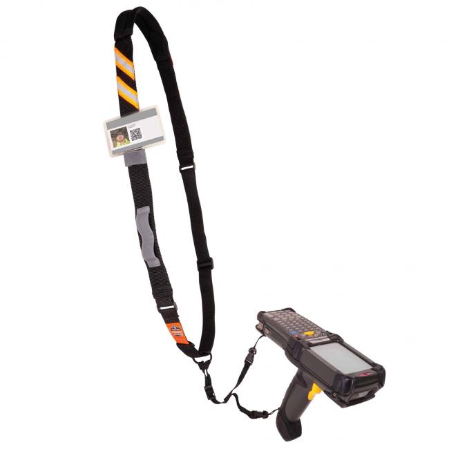 Front of barcode scanner sling with scanner attached