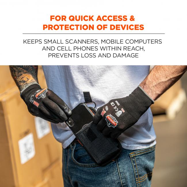 For quick access & protection of small scanners, mobile computers + cell phones: keeps devices within reach, prevents loss and damage. 