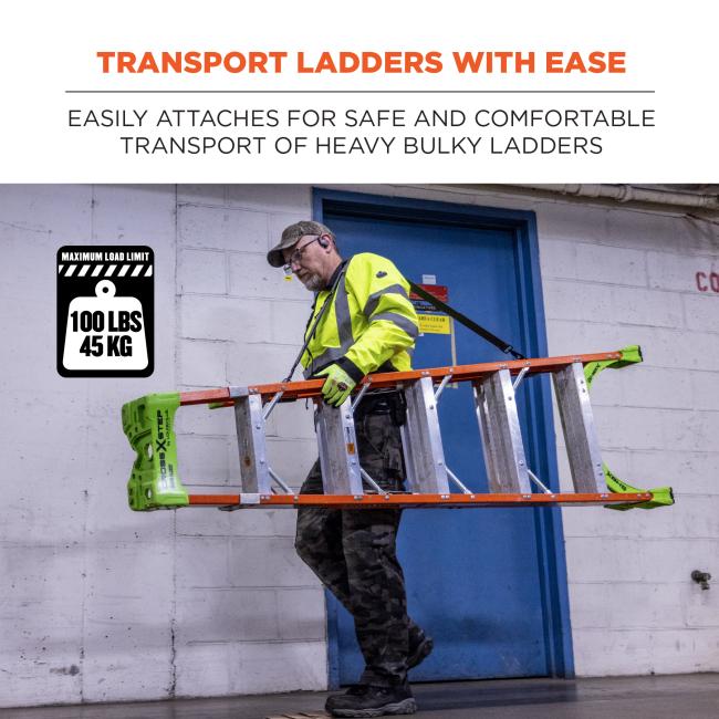 Transport ladders with ease: easily attaches for safe and comfortable transport of heavy bulky ladders. Max weight limit: 100 lbs / 45kg