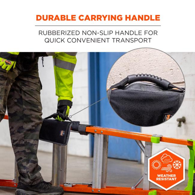 Durable carrying handle: rubberized non-slip handle for quick convenient transport. Weather resistant. 