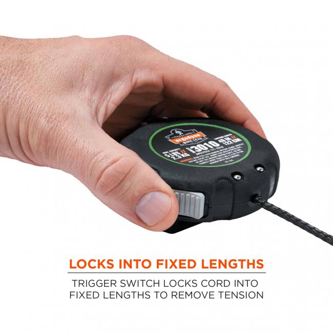 locks into fixed lengths: triggers switch locks cord into fixed lengths to remove tension