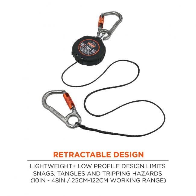 retractable design: lightweight + low profile design limits snags, tangles, and tripping hazards (10in-48in/25cm-122cm working range) 