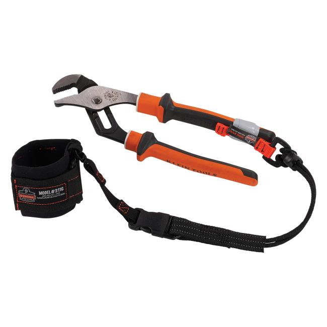 non-conductive web tool tail attached to pliers and a tether