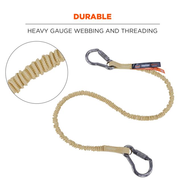 Durable: heavy gauge webbing and threading. Image shows detail of threading, and lanyard attached to tool.