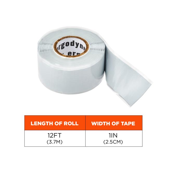 Size chart: length of roll is 12 feet or 3.7 meters, width of tape is 1 inch or 2.5 cm