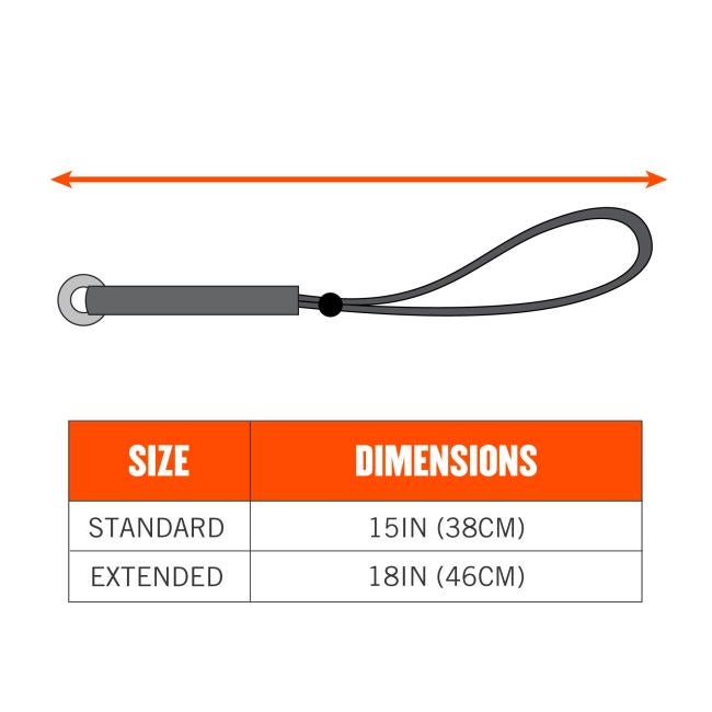 Size chart. Size standard dimensions: 15in (38cm). Size extended dimensions 18in (46cm).