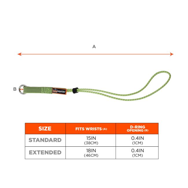 Size chart. Size standard dimensions: 15in (38cm). Size extended dimensions 18in (46cm)