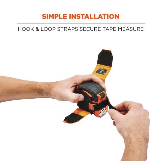 simple installation: hook & loop straps secure tape measure