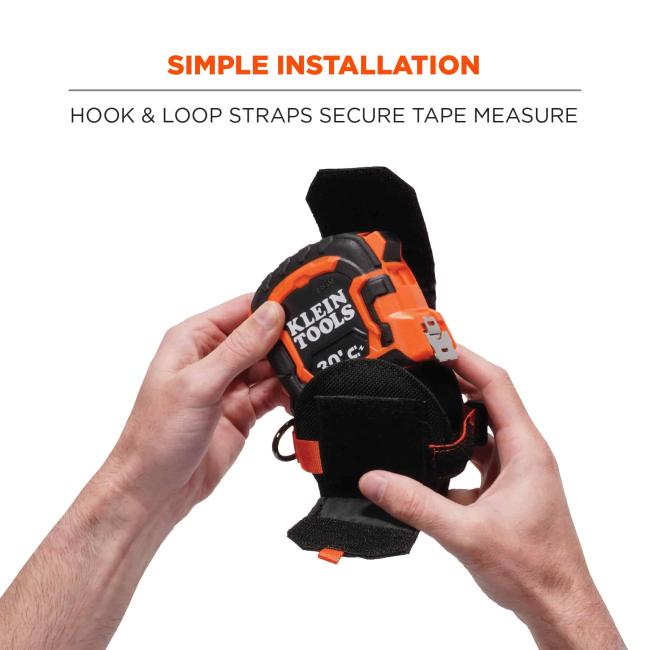 simple installation: hook & loop straps secure tape measure