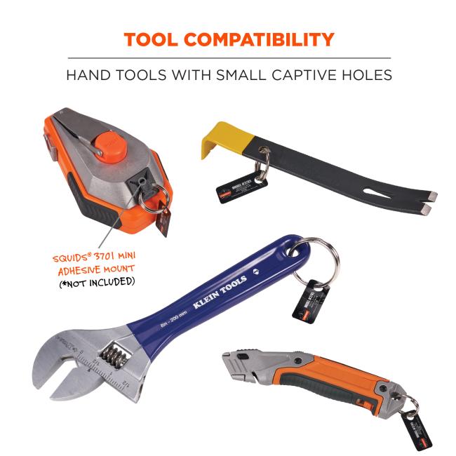 Tool compatability for hand tools with small captive holes such as Squids 3701 mini adhesive mount (not included)