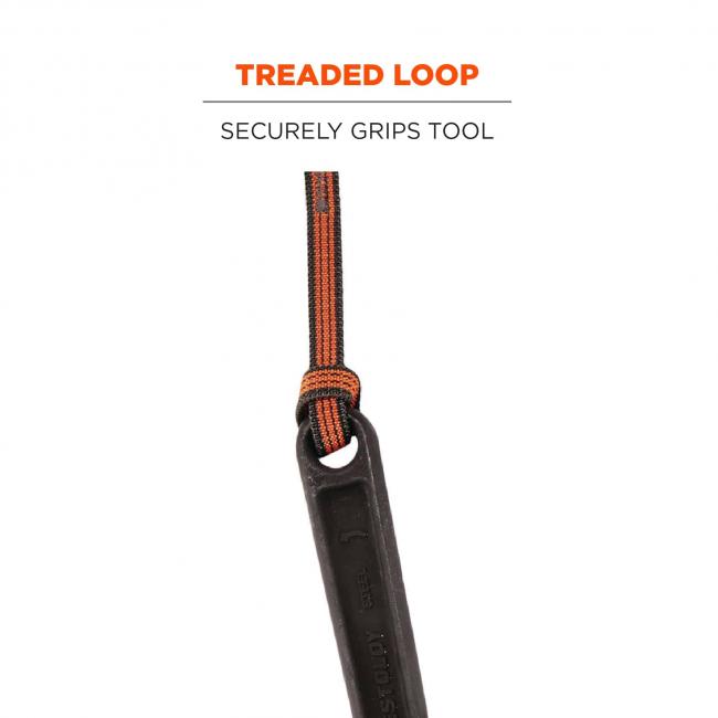 Treaded loop: Securely grips tool. Image shows loop end attached to tool with captive hole. 