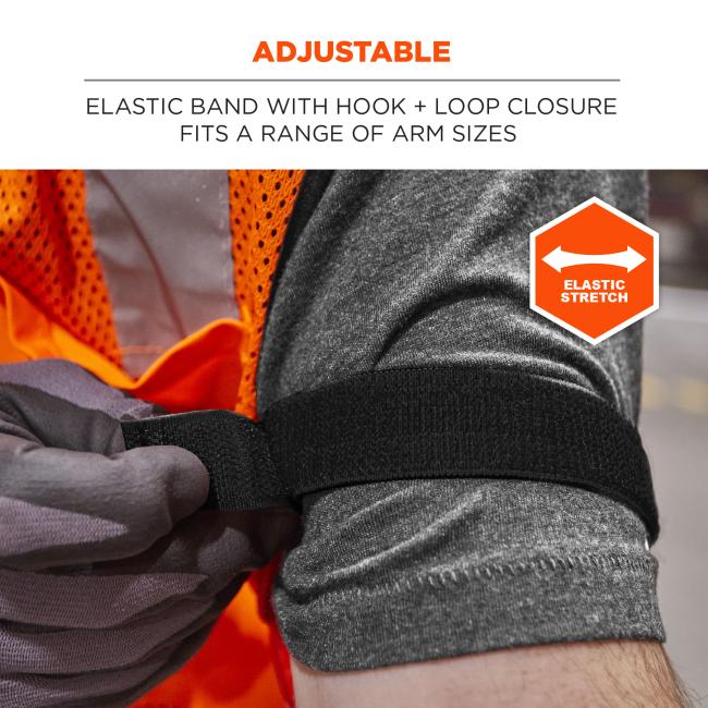 Adjustable: elastic band with hook and loop closure that fits a range of arm sizes. Elastic stretch