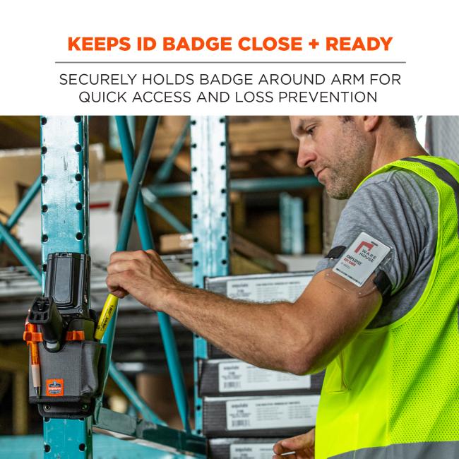 Keeps id badge close and ready: securely holds badges around arm for quick access and loss prevention
