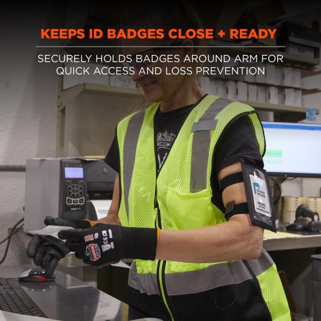 Keeps id badge close and ready: securely holds badges around arm for quick access and loss prevention