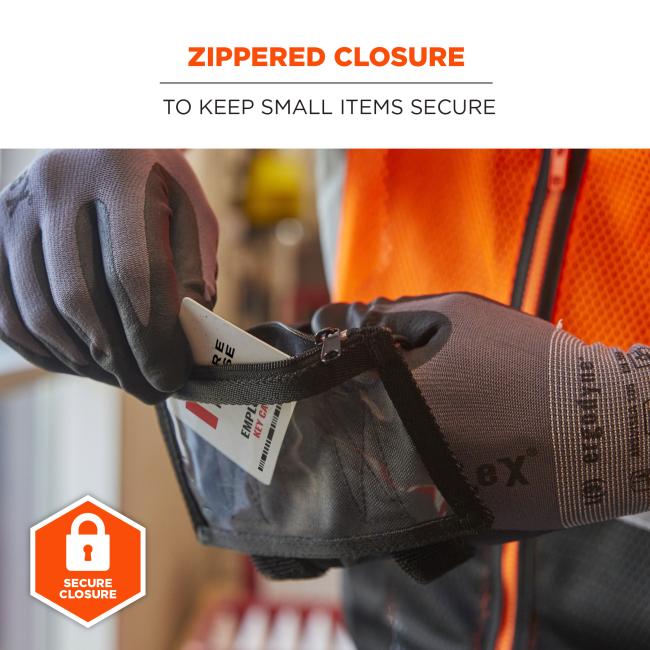 Zippered closure: to keep small items secure. secure closure