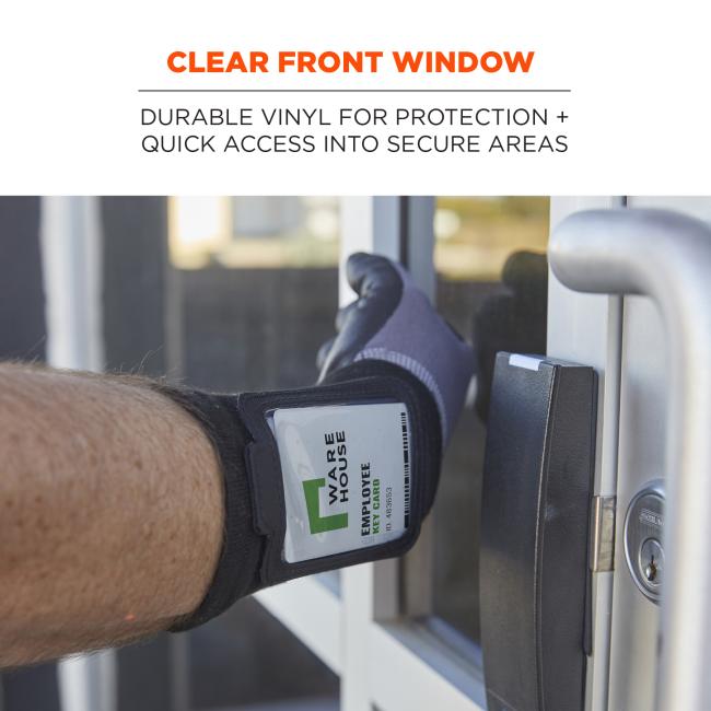 Clear front window: durable vinyl for protection and quick access into secure areas. card access from side