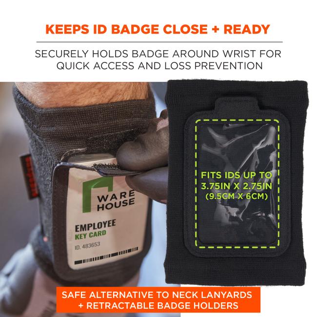 Keeps id badge close and ready: securely holds badges around wrist for quick access and loss prevention. Safe alternative to neck lanyards and retractable badge holders. Fits IDs up to 3.75 inches by 2.75 inches or 9.5cm by 6cm
