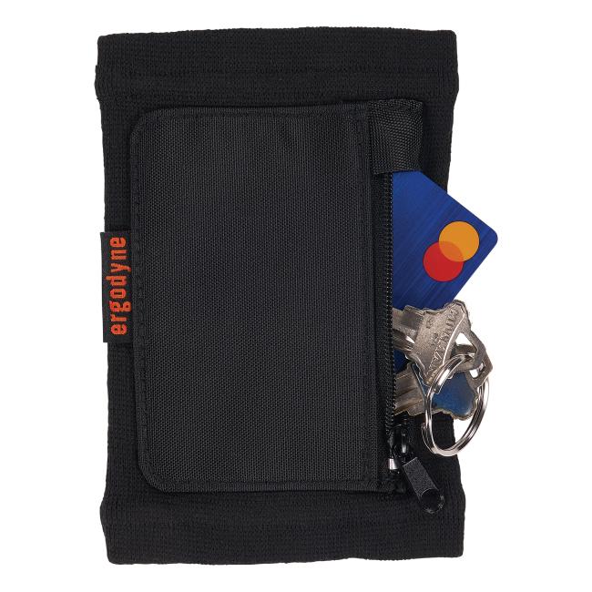 Keys and Cards in back pocket of Black Wrist ID/Badge Holder