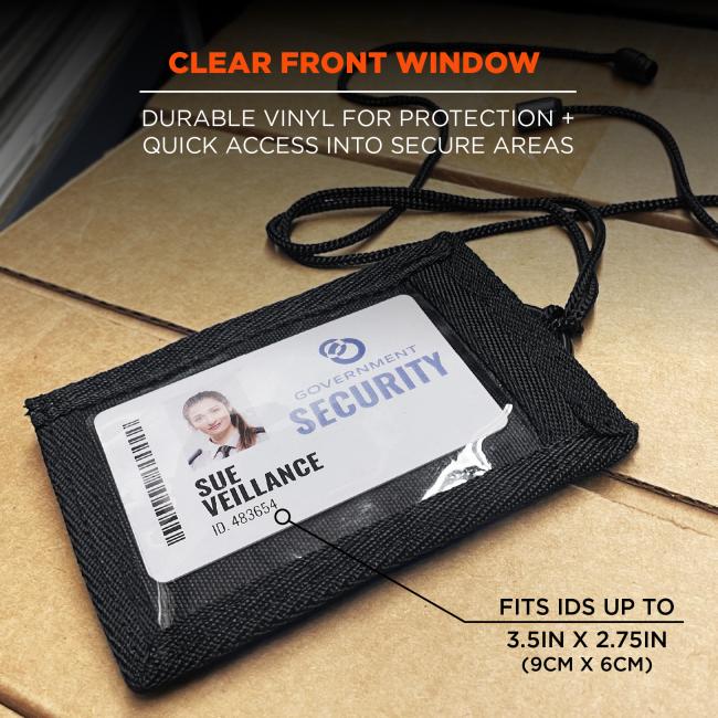 Clear front window: durable vinyl for protection and quick access into secure areas. Fits Ids up to 3.5 inches by 2.75 inches or 9cm by 6cm