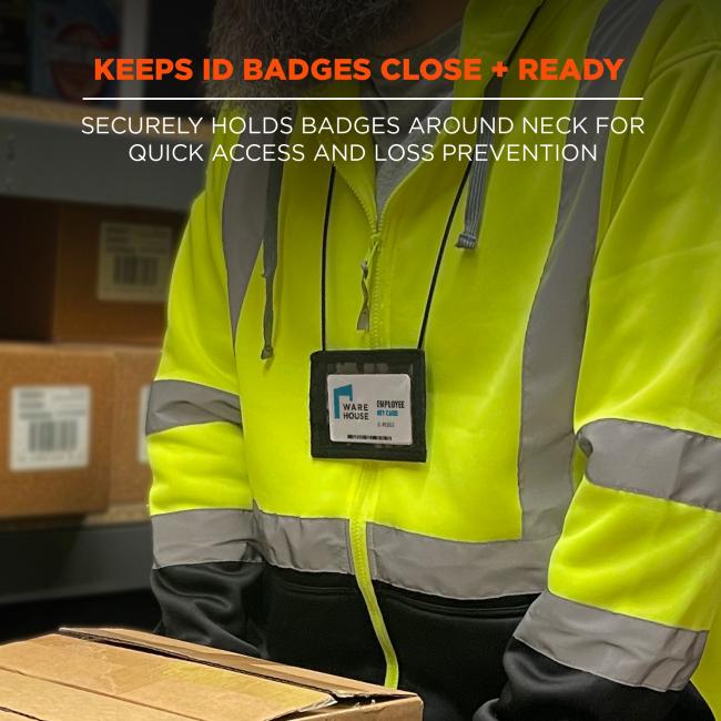 Keeps id badge close and ready: securely holds badges around neck for quick access and loss prevention