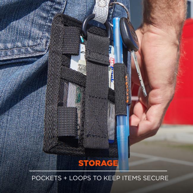 Storage: pockets and loops available to keep items secure.