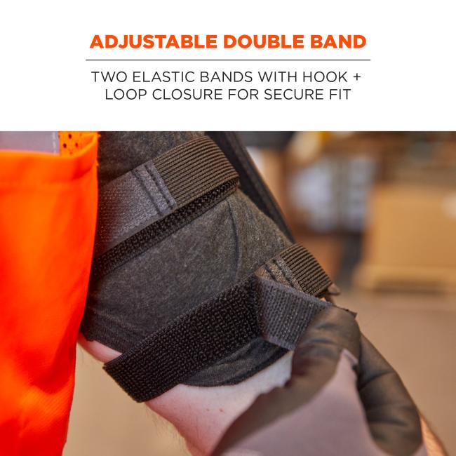 Adjustable double band: two elastic bands with hook and loop closure for secure fit