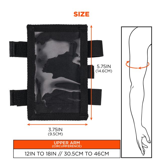 Size: Holder dimensions: 5.75 inches (height) by 3.75 inches (length) or 14.6cm by 9.5cm. Fits upper arm circumference of 12 to 18 inches or 30.5cm to 46 cm