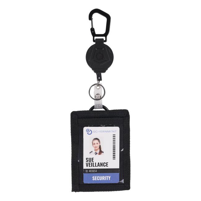 ID Badge Reel caribiner attached to Squids 3389 wallet ID