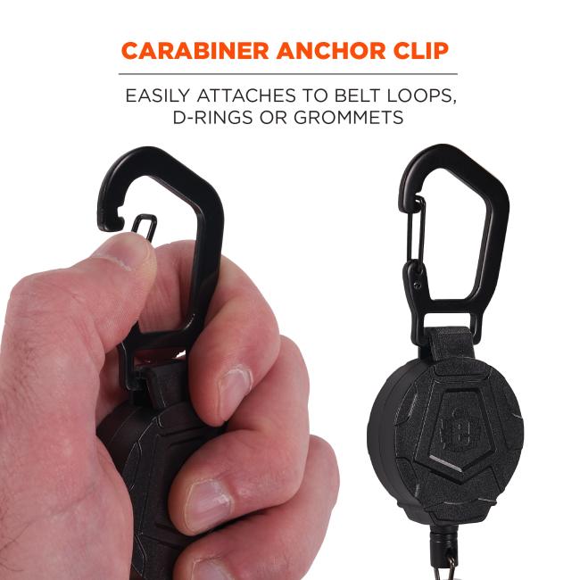 Caribiner anchor clip: easily attaches to belt loops, d-rings or grommets