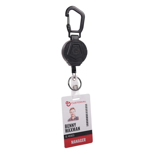 ID Badge Reel caribiner with ID card attached