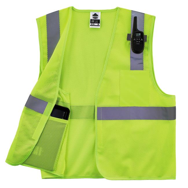 front of vest opened to show pockets