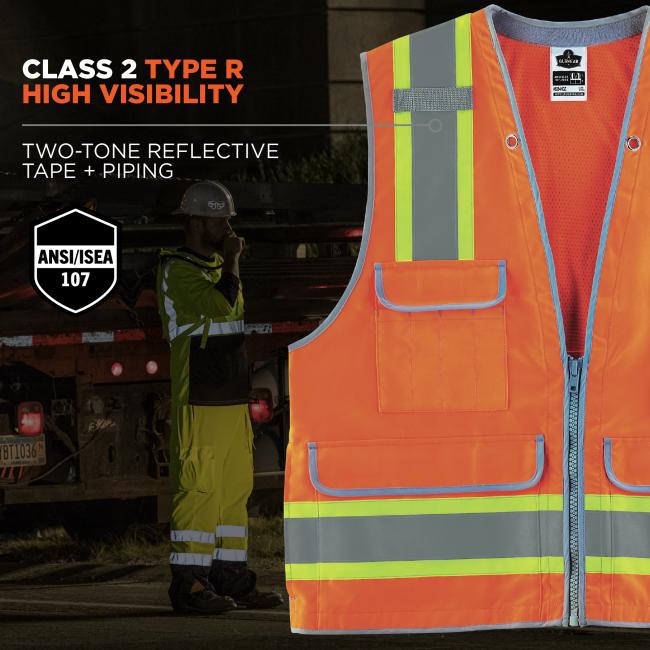 Class 2 type R high visibility: ansi/isea 107 compliant two tone reflective tape and piping .