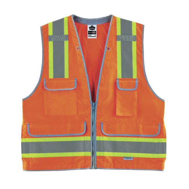 Front view of orange 8254hdz heavy duty surveyors vest