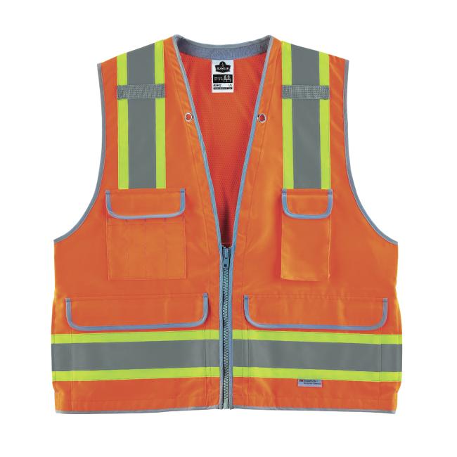 Front view of orange 8254hdz heavy duty surveyors vest