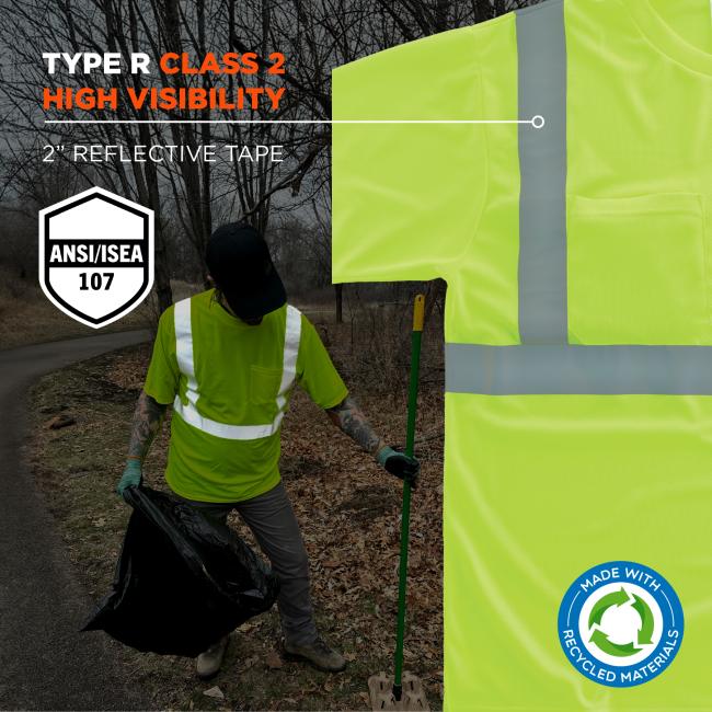 Type R, Class 2 high visibility: 2 inch reflective tape. ANSI/ISEA 107 compliant .