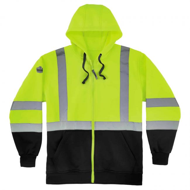 8372 M Lime Type R Class 3 Black Front Hooded Zip-Up Sweatshirt image 1