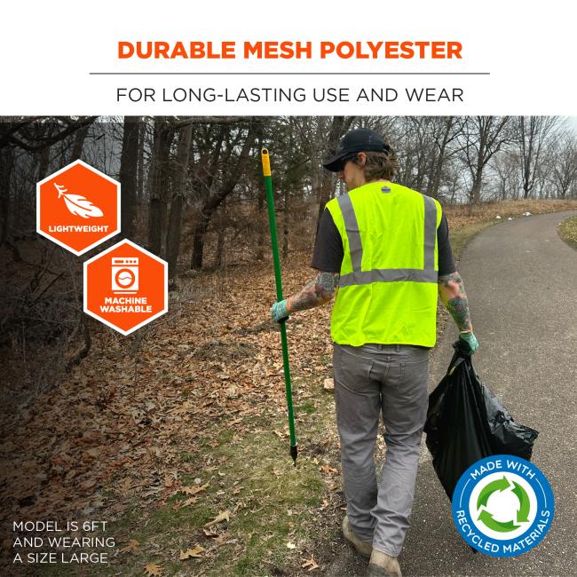 Durable mesh polyester: for long-lasting use and wear. lightweight and machine washable. Model is 6' and wearing a size large .