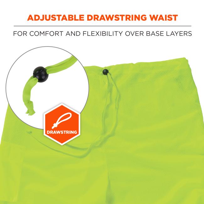 Adjustable drawstring waist for comfort and flexibility over base layers. Drawstring