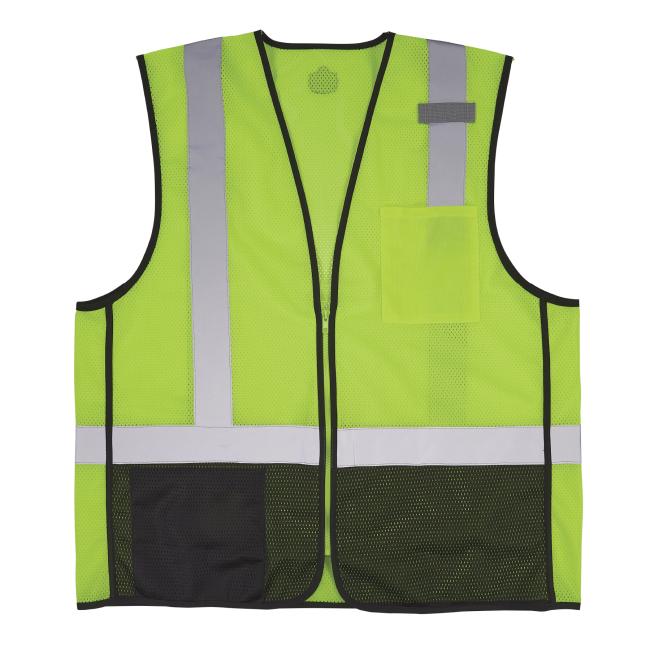Front view of lime 8210zbk mesh hi vis safety vest 