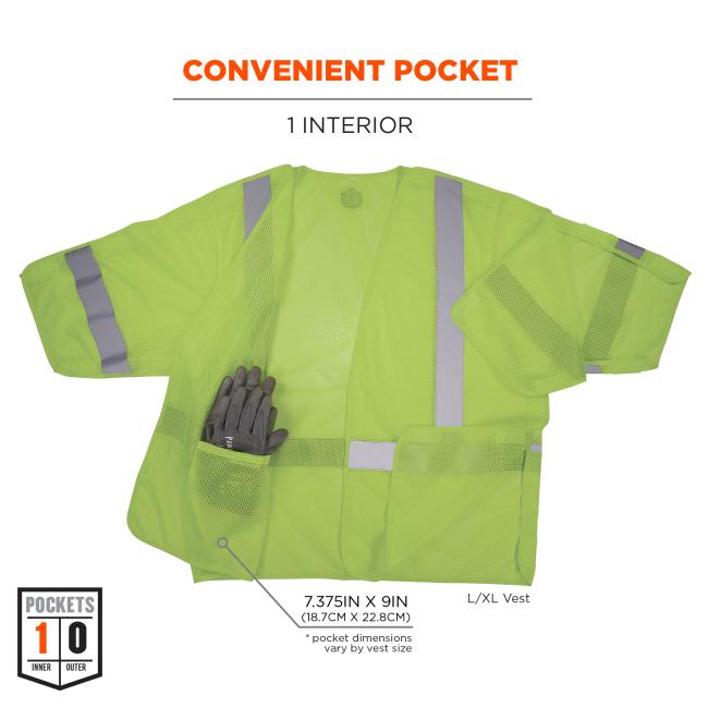 Convenient pocket: 1 interior pocket that measures 7.375 inches by 9 inches (18.7cm by 22.8cm). Pocket dimensions vary by vest size, vest measured is size large.