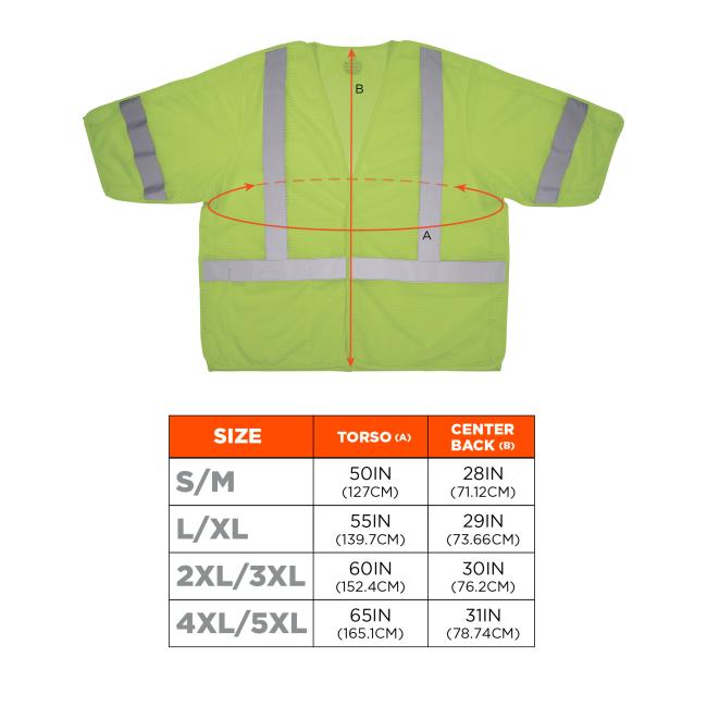 Size chart, all sizes have an interior elastic waist cinch. Small/Medium: Torso circumference measures 50 inches (127cm) and center back length measures 28 inches (or 71.12cm). Large/XL: Torso circumference measures 55 inches (139.7cm) and center back length measures 29 inches (73.66cm). 2XL/3XL: Torso circumference measures 60 inches or 152.4cm and center back length measures 30 inches or 76.2cm. 4XL/5XL: Torso circumference measures 65 inches or 165.1cm and center back length measures 31 inches or 78.74cm