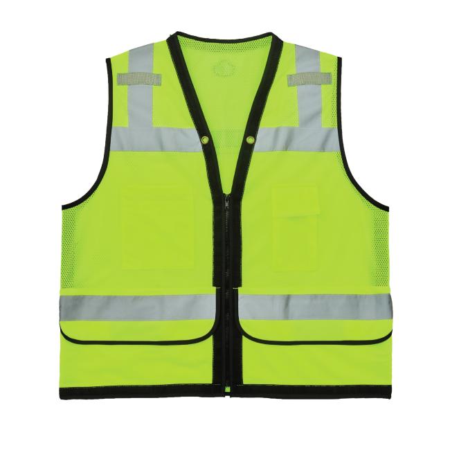 Front view of lime 8253hdz heavy mesh duty surveyors vest