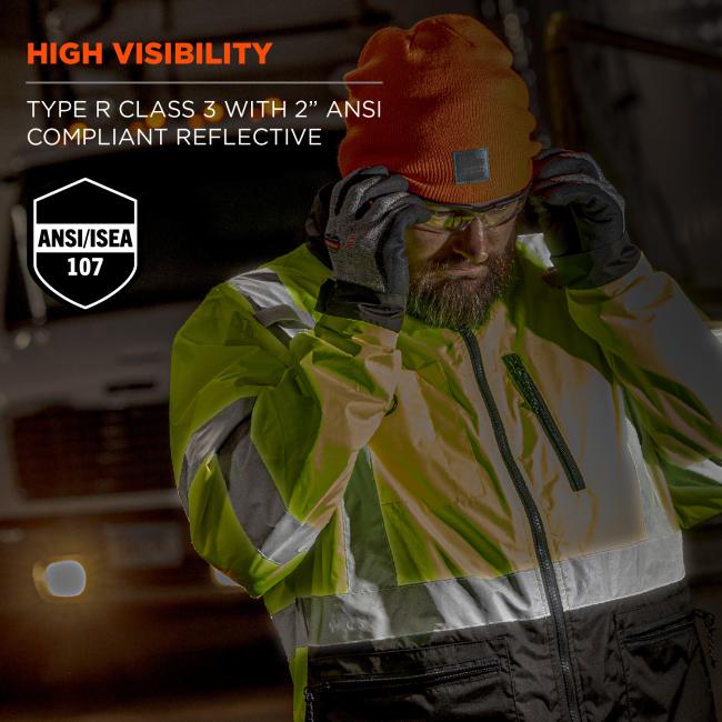 High visibility: type r class 3 with 2” ANSI/ISEA 107 compliant reflective