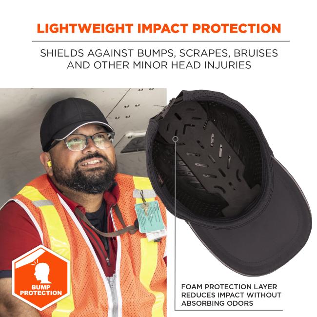 Lightweight impact protection: shields against bumps, scrapes, bruises and other minor head injuries. Foam protection layer reduces impact without absorbing odors
