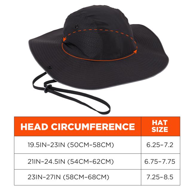 Size chart: Head Circumference 19.5IN-23IN (50CM-58CM): Hat Size 6.25-7.2. Head Circumference 21IN-24.5IN (54CM-62CM): Hat Size 6.75-7.75. Head Circumference 23IN-27IN (58CM-68CM): Hat Size 7.25-8.5