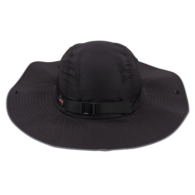 Back view of black lightweight ranger hat with bump cap insert