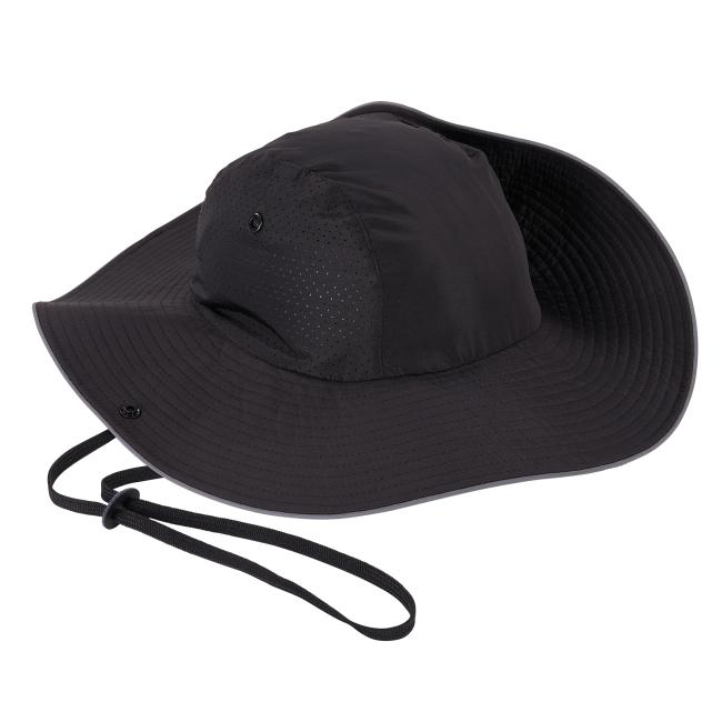Half brim up view of black lightweight ranger hat