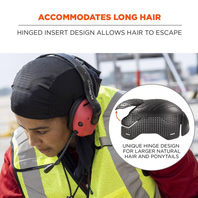 Accommodates long hair: hinged insert design allows hair to escape. Unique hinge design for larger natural hair and ponytails