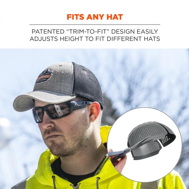 Fits any hat: patented “trim-to-fit” design easily adjusts height to fit different hats. 
